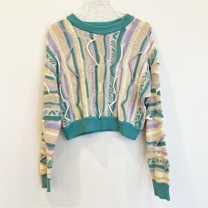 Forever 21 Sweater Womens Small Pastel Stripes 3D Knit Coogi Style Crewneck